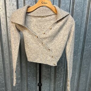 Cozy Asymmetric Button-Front Women's Sweater - Beige